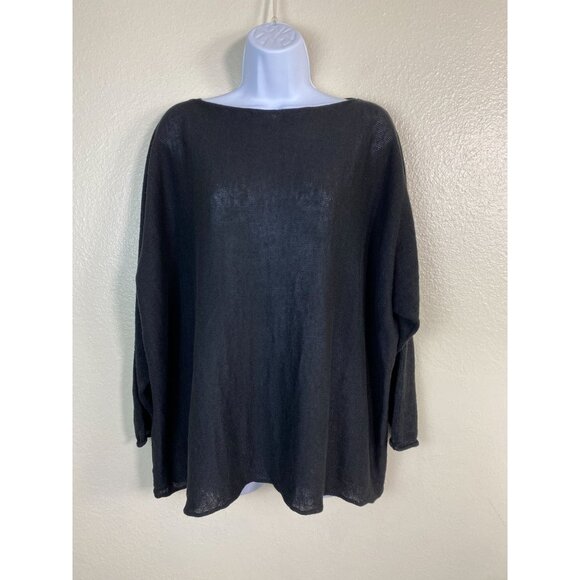 eskandar Sweaters - Eskandar Black Knit 100% Linen Knit Sweater One Size Medium Lagenlook Minimalist